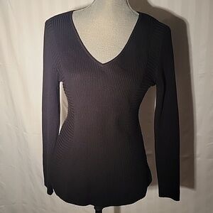 INC Womans Black Long Sleeve  V-Neck Sweater, Size: XL